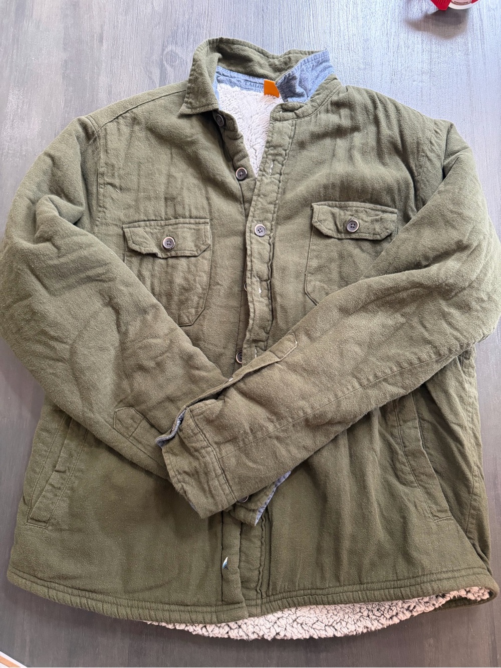 Tailor Vintage Olive Green Sherpa Lined Shirt Jacket Shacket Men’s Large